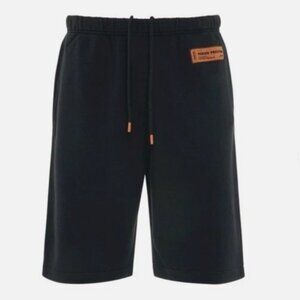 HERON PRESTON black cotton logo mens shorts size medium NWT 9.5" inseam